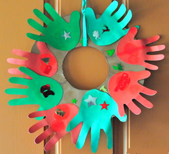 Christmas Wreaths made with hand prints craft